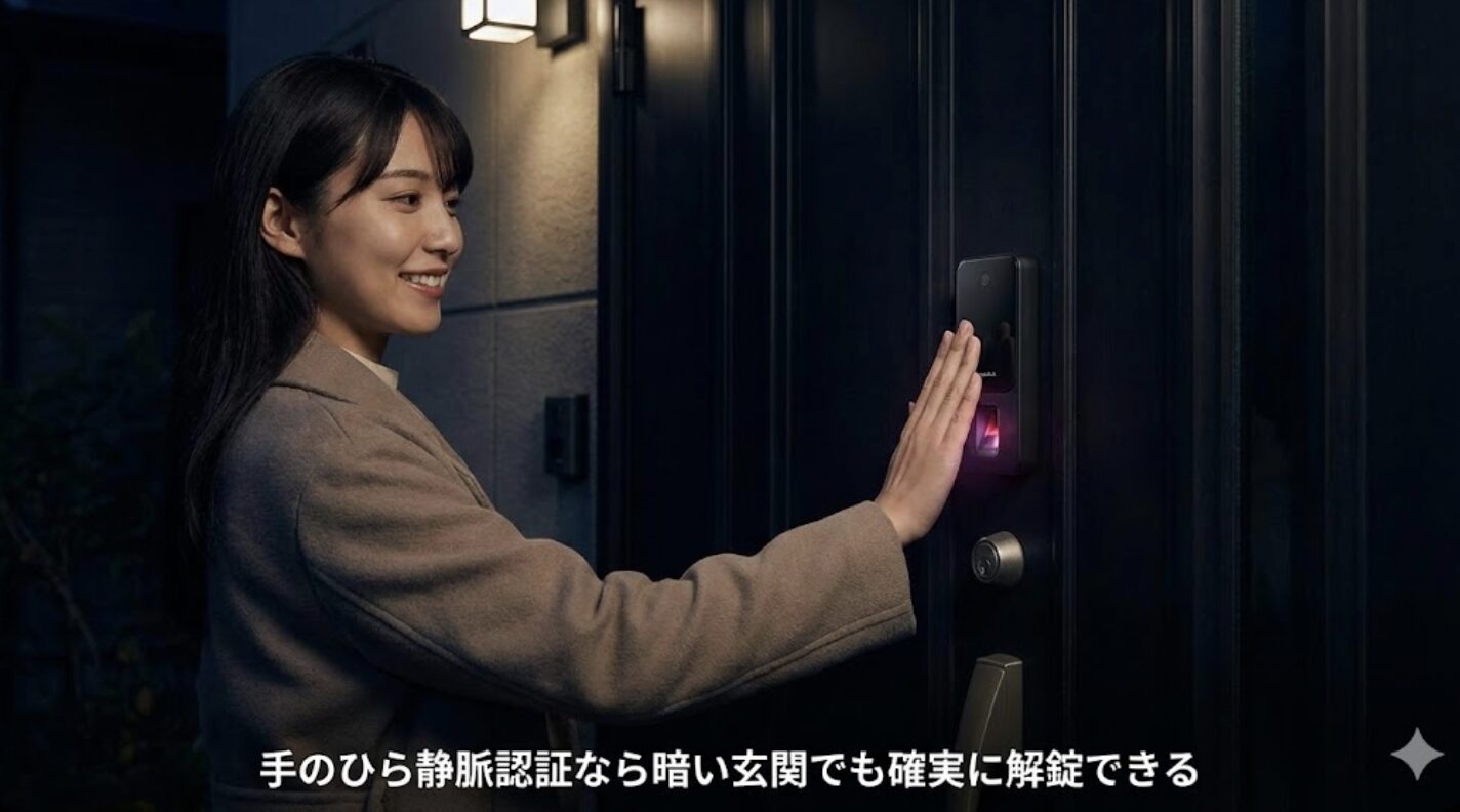 手のひら静脈認証なら暗い玄関でも確実に解錠できる