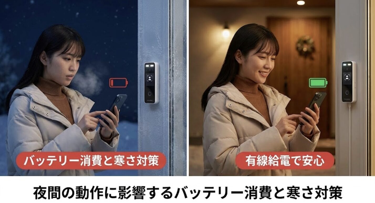 夜間の動作に影響するバッテリー消費と寒さ対策