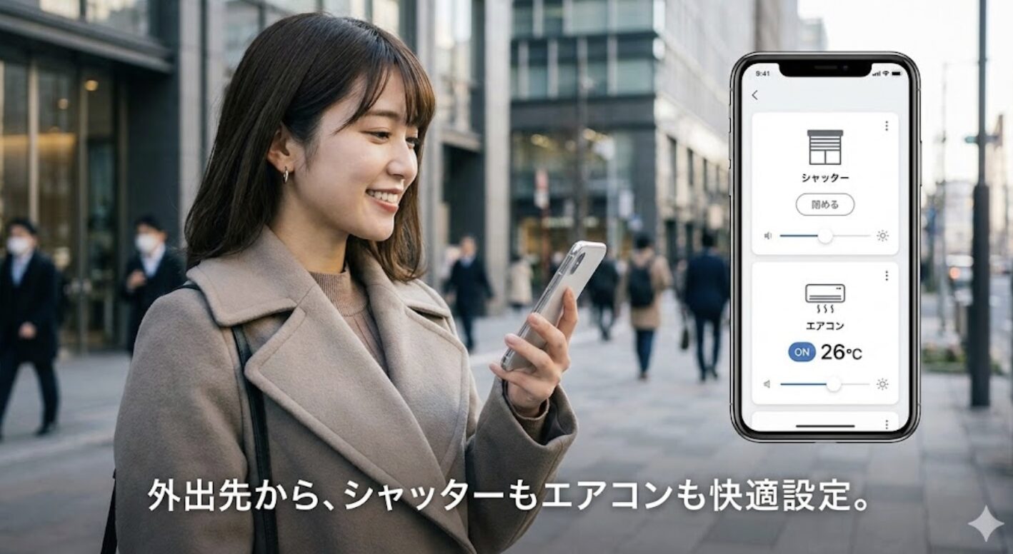 外出先からシャッターやエアコンを操作する設定